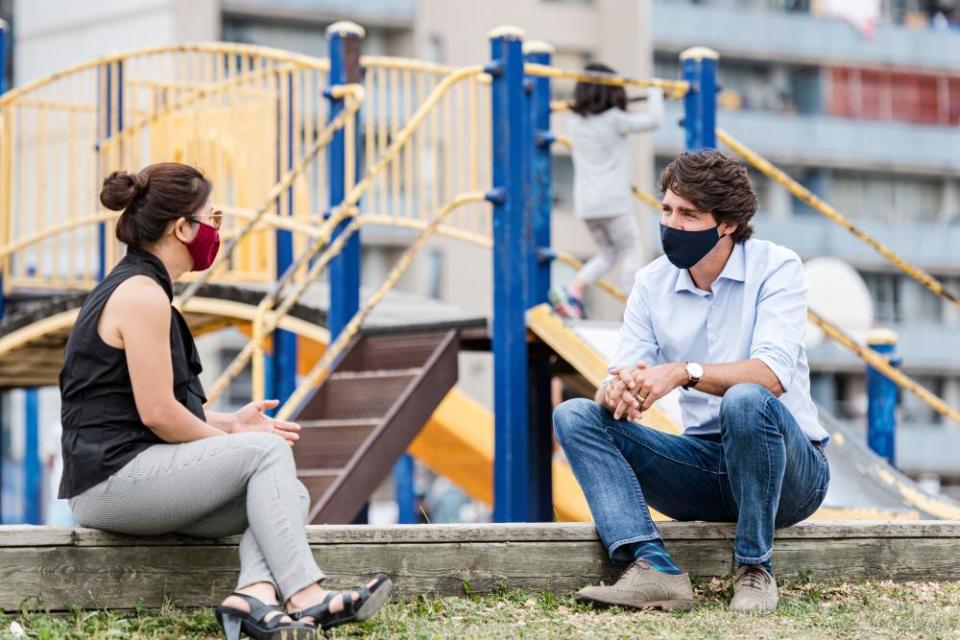 Trudeau at a school in Toronto in August.