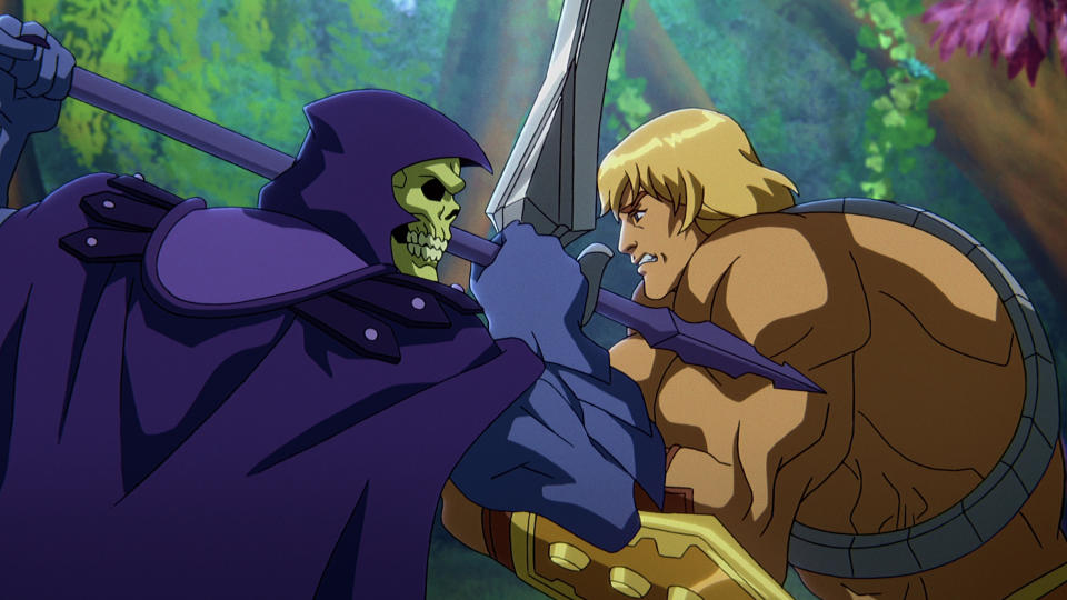 Mark Hamill voices Skeletor and Chris Wood plays He-Man in Kevin Smith's new series 'Masters of the Universe: Revelation'. (Netflix)