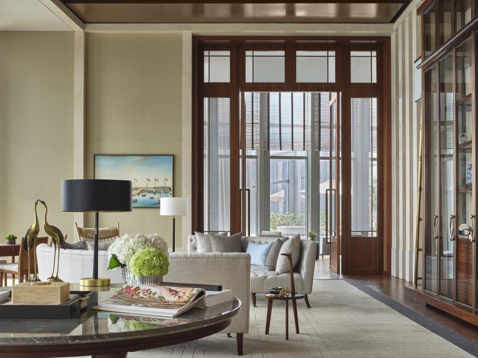 A lounge in one of the rooms of the new Rosewood Guangzhou.