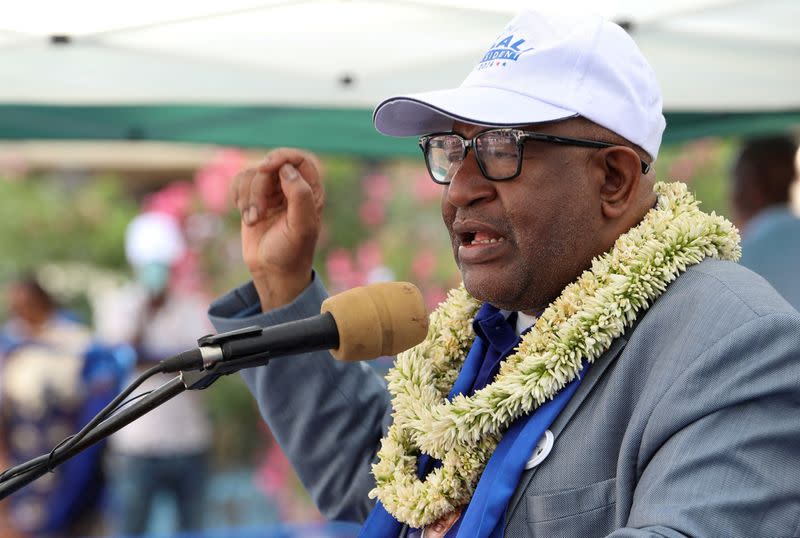 FILE PHOTO: Comoros' President Azali Assoumani addresses supporters during a political rally ahead of the presidential election outside Moroni