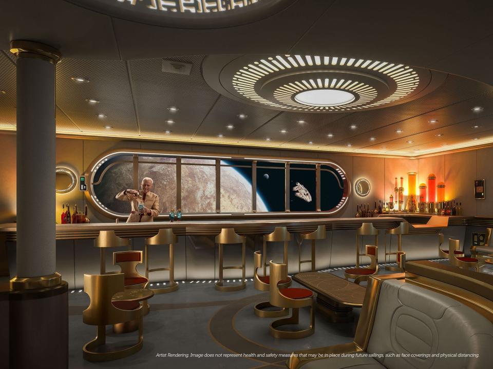 A rendering of the  interior of the Disney Wish cruise ship