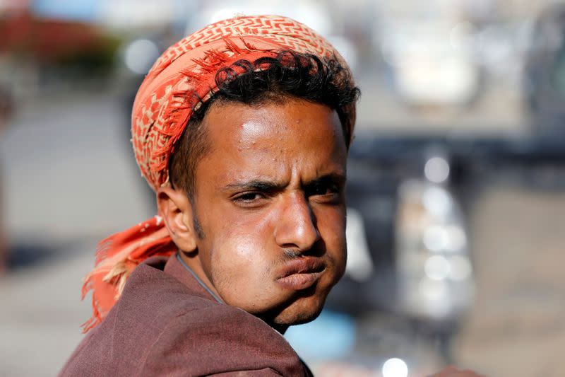 Man chews qat, a mild stimulant, amid concerns of the spread of the coronavirus disease (COVID-19) in Sanaa