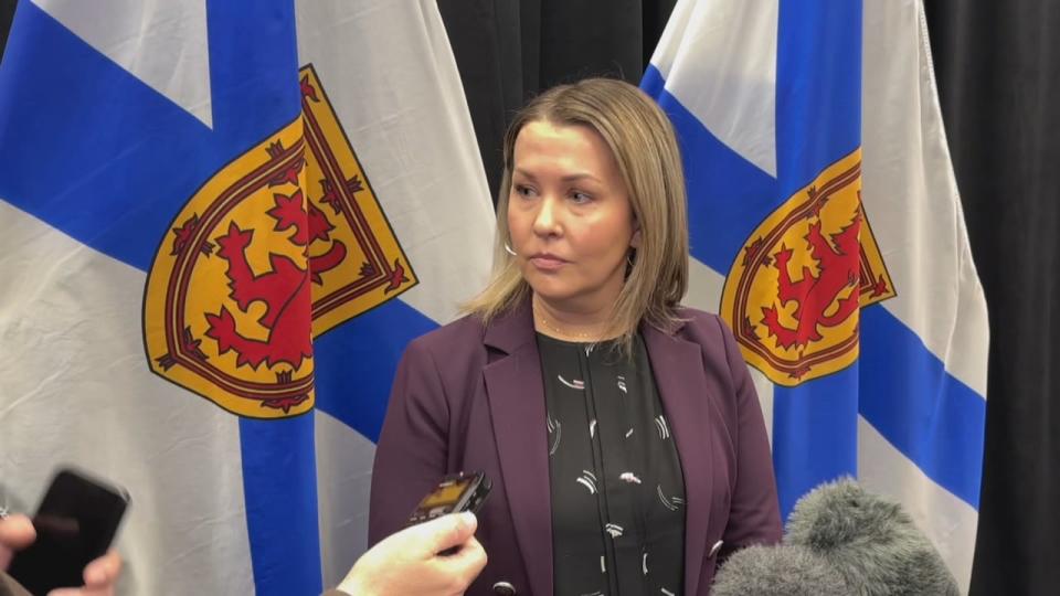 Pam Aucoin, executive director of early learning and childcare for Nova Scotia's Department of Education and Early Childhood Development, speaking to reporters on Jan. 17, 2024 following a committee meeting.