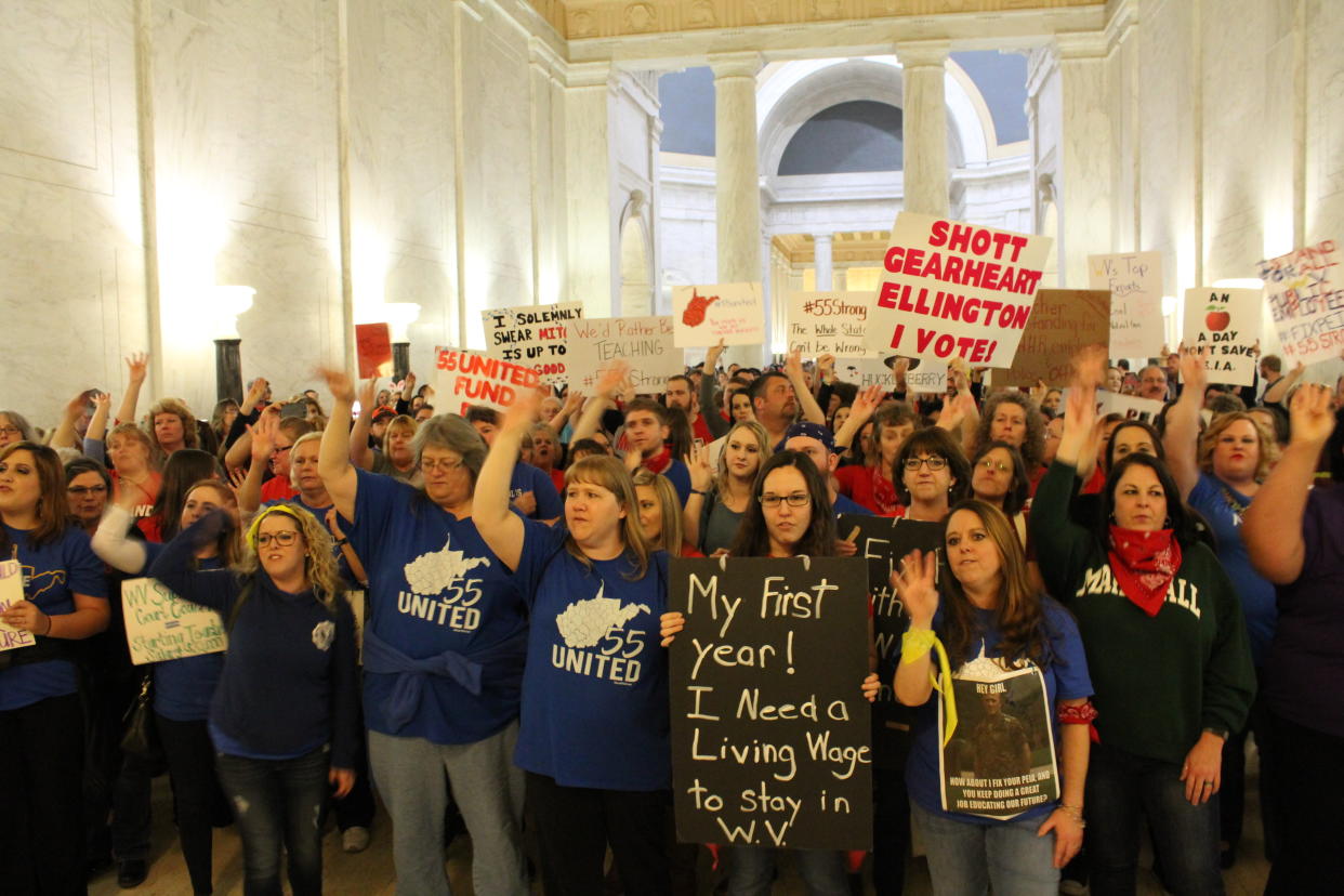 Workers have protested at the state capitol every day the legislature has been in session since the strike began Feb. 22. (Photo: Dave Jamieson/HuffPost)