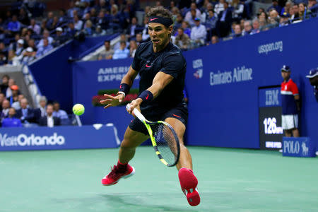 Tennis - US Open - Semifinals - New York, U.S. - September 8, 2017 - Rafael Nadal of Spain in action against Juan Martin del Potro of Argentina. REUTERS/Mike Segar