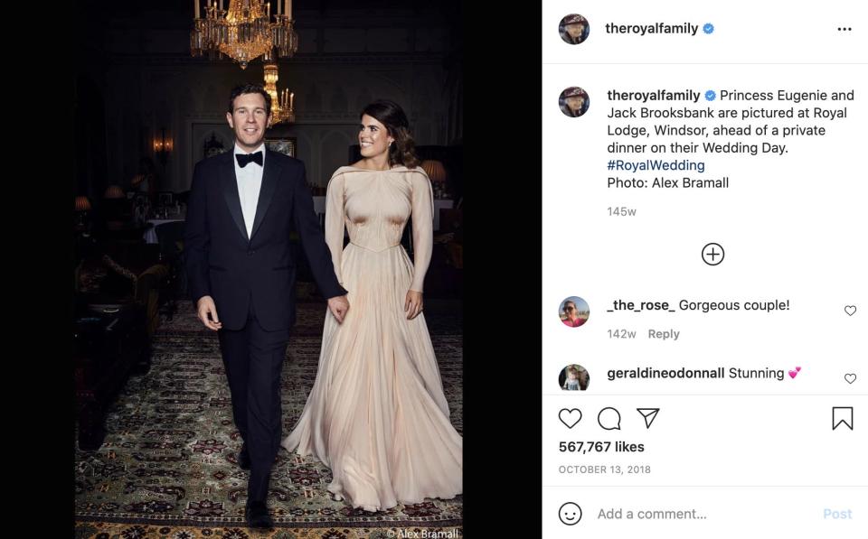 Princess Eugenie wore a Zac Posen dress for her reception.