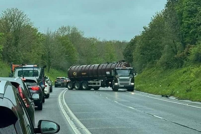 A huge lorry caught doing an illegal and very dangerous U-turn on the A30 at the Hayle bypass