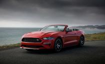 <p>Models with the High Performance package can be identified by their black front splitter, blacked-out grille with an offset Mustang emblem, gray side mirrors, hood stripes, rear spoiler lip, quad exhaust, and trim-specific badges.</p>