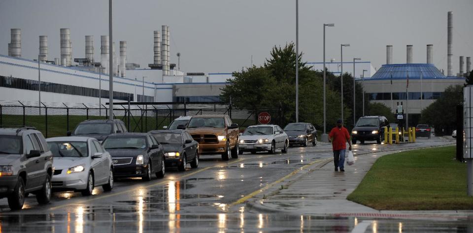 Chrysler Jefferson North Assembly plant in Detroit on Thursday, Sept. 20, 2012. A fatal stabbing of a worker Thursday morning at Chrysler Group LLC's Jefferson North Assembly Plant prompted a plant lockdown and suspension of production. A factory employee fatally stabbed his co-worker at Chrysler Group LLC's Jefferson North Assembly Plant and then fled and and shot himself to death at nearby Belle Isle Park, said Detroit police Inspector Dwane Blackmon. (AP Photo/Detroit News, David Coates) DETROIT FREE PRESS OUT; HUFFINGTON POST OUT. MANDATORY CREDIT