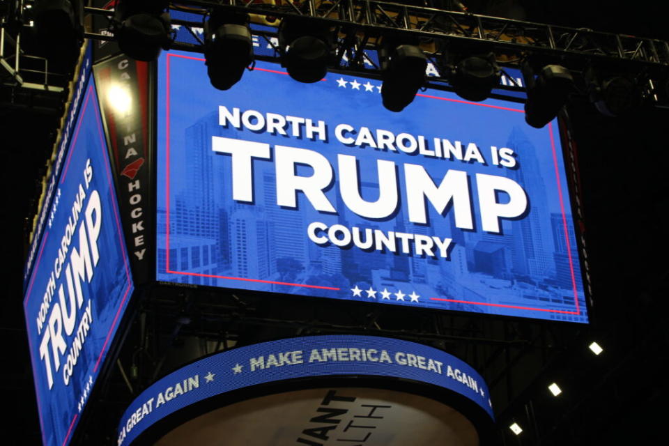 a sign read "North Carolina is Trump Country"