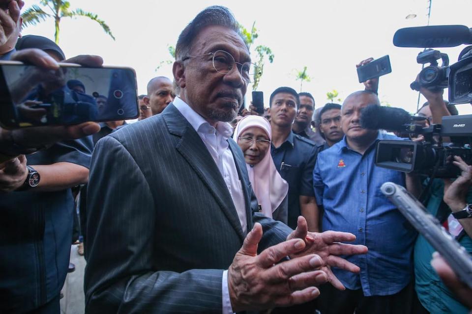 PKR President Datuk Seri Anwar Ibrahim arrives at the PKR headquarters in Petaling Jaya, February 23, 2020. — Picture by Hari Anggara