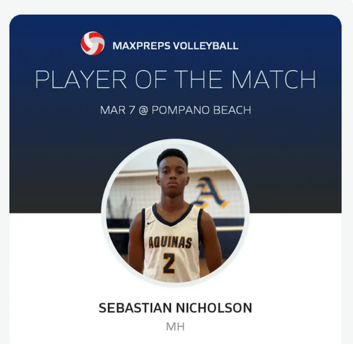 Sebastian Nicholson of the St. Thomas Aquinas boys’ volleyball team.