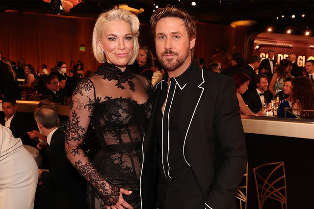 <p>Christopher Polk/Golden Globes 2024/Golden Globes 2024 via Getty </p> Hannah Waddingham and Ryan Gosling