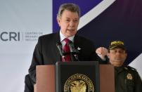 Colombian President Juan Manuel Santos delivers a speech in Bogota on August 29, 2016 during the opening of the Center for Rehabilitation for soldiers and police officers injured in armed conflict