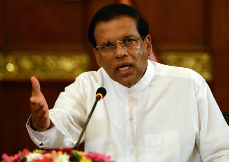 Sri Lankan President Maithripala Sirisena addresses a press conference in Colombo on July 14, 2015