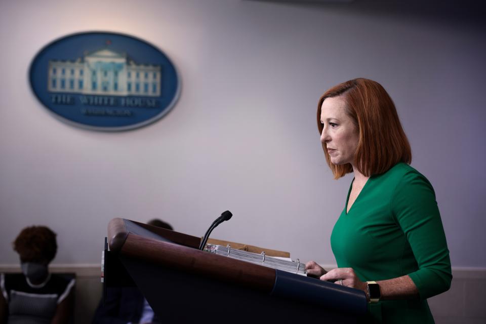 White House Press Secretary Jen Psaki speaks at a press briefing in the James Brady Press Briefing Room of the White House on September 29, 2021 in Washington, DC.