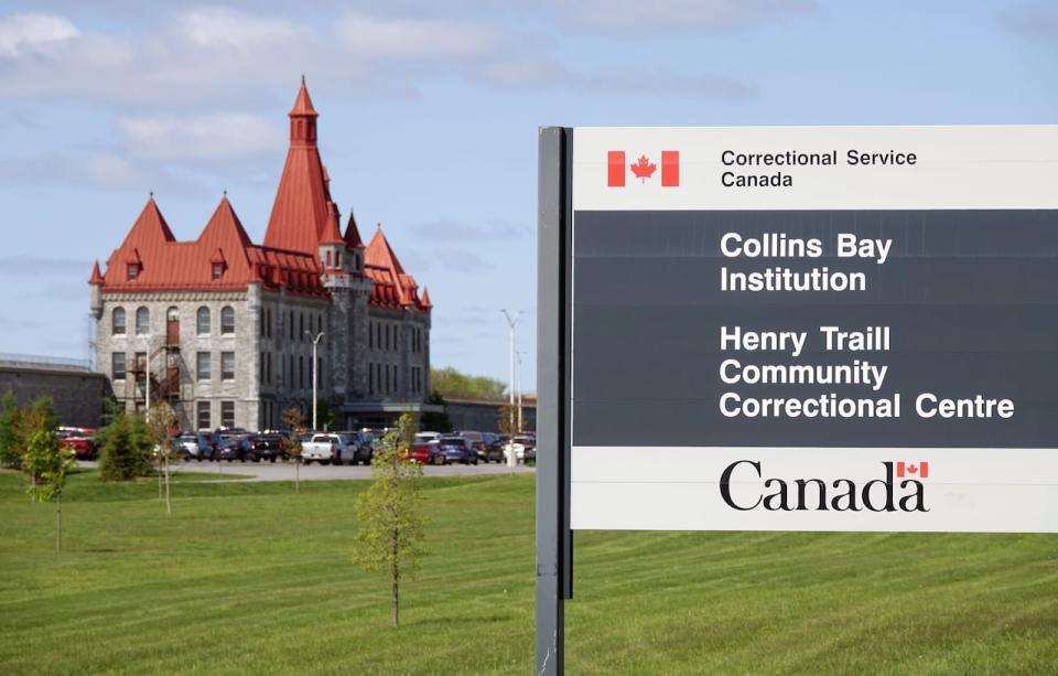 A sign outside the Collins Bay Institution in Kingston, Ont. is shown in this photo from May 17, 2023.              