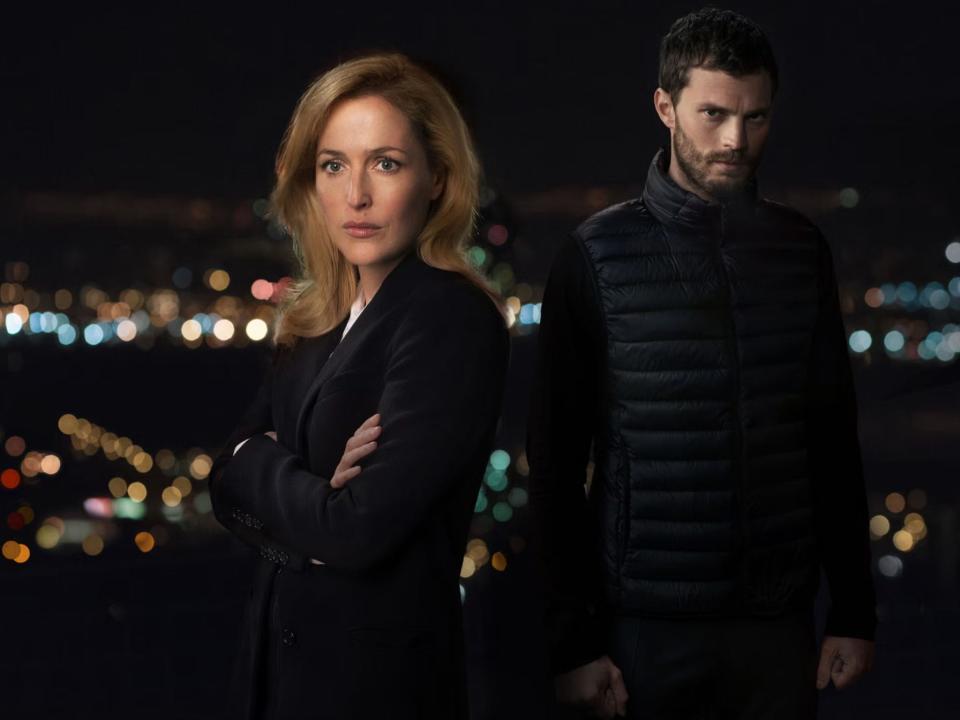 Gillian Anderson as Stella Gibson and Jamie Dornan as Paul Spector in "The Fall."