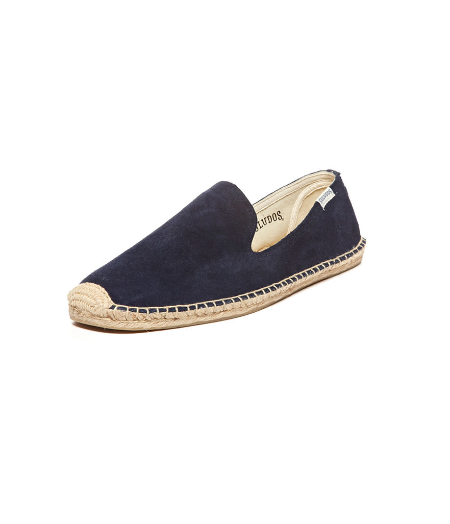 <p>Soludos Mens Suede Smoking Slipper in Navy Suede, $85, <a rel="nofollow noopener" href="http://www.soludos.com/men/suede-smoking-slipper-navy-men" target="_blank" data-ylk="slk:soludos.com;elm:context_link;itc:0;sec:content-canvas" class="link ">soludos.com</a></p>