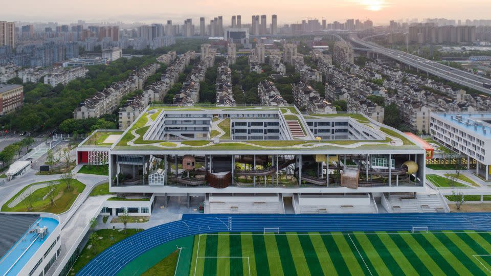 The school's roof "doubles as an open-air lecture hall and a rooftop park with sporting facilities, usable by the public at the weekend — creating a new typology of architectural promenade," a press release for the WAF explained. - Courtesy Approach Design Studio/Zhejiang University of Technology Engineering Design Group