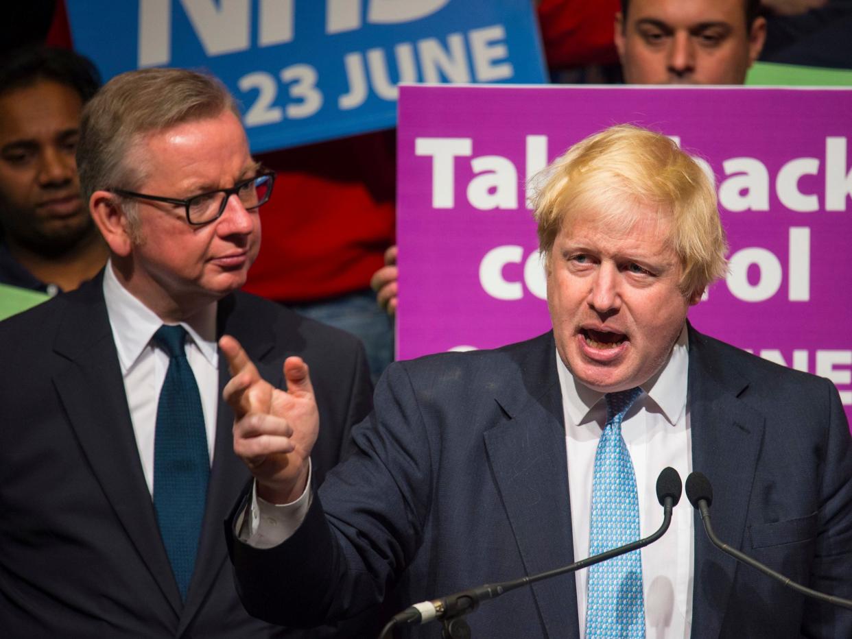 Boris Johnson and Michael Gove at a Vote Leave rally in London last June: Dominic Lipinski/Press Association via REUTERS