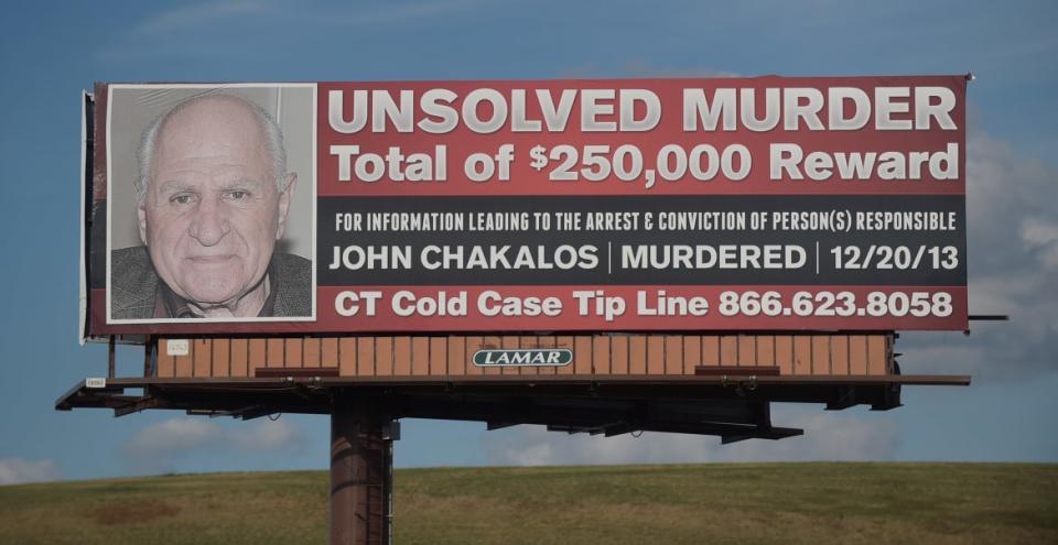 <div class="inline-image__caption"><p>A billboard in Hartford, Connecticut, offering a reward for information on the death of John Chakalos.</p></div> <div class="inline-image__credit">Patrick Raycraft/Tribune News Service via Getty</div>