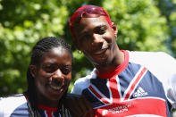 ANNECY, FRANCE - JUNE 20: Christine Ohuruogu (left) and Phillips Idowu (right) pose during the GB Press conference ahead of the Spar European Cup on June 20, 2008 in Annecy, France. (Photo by Michael Steele/Getty Images)