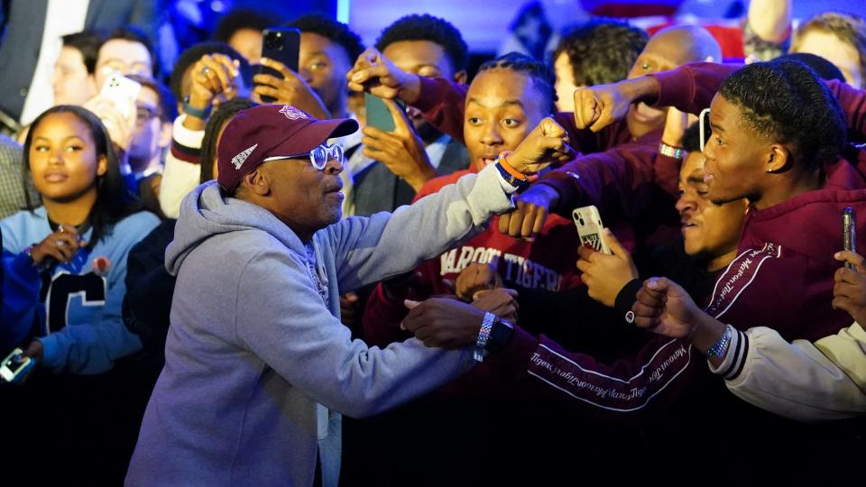 Actor and director Spike Lee speaks during an election night watch party for Democratic Sen. Raphael Warnock.