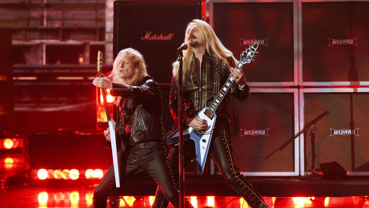  K.K. Downing and Richie Faulkner of Judas Priest, onstage in 2022 