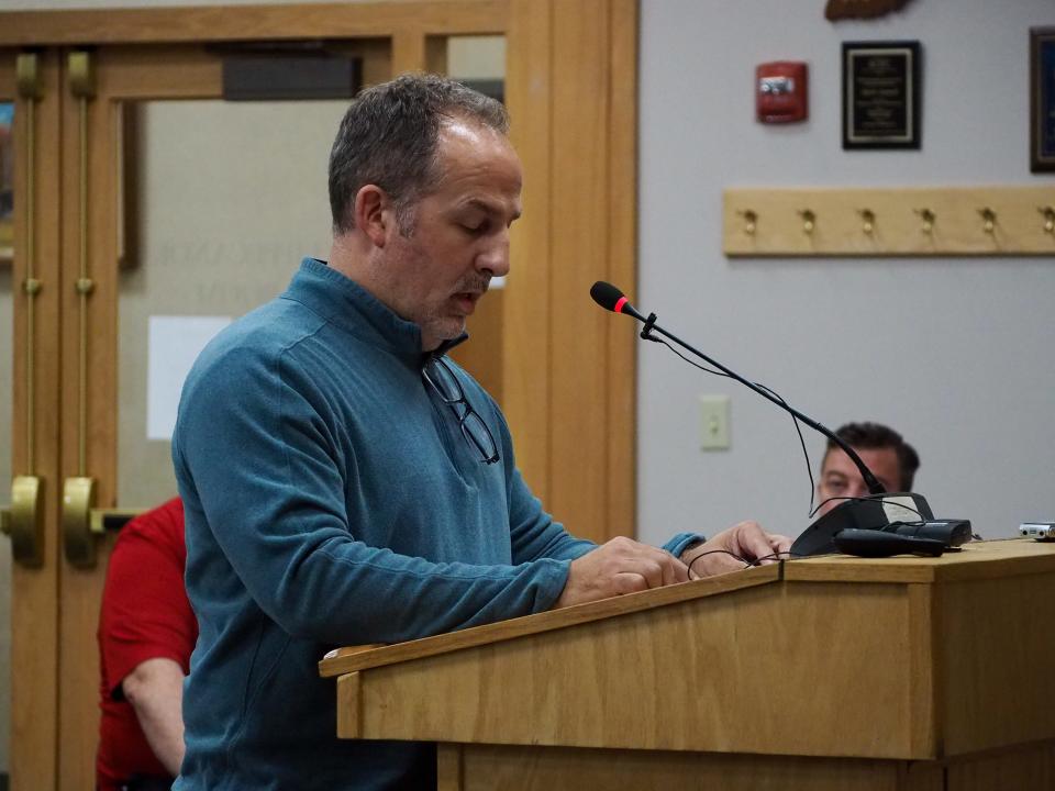 James G. Michels explains to the board why they should approve giving his property a special exception to use his property as an Airbnb at the Tippecanoe County Area Board of Zoning Appeals meeting, on Wednesday, Oct. 25, 2023, in Lafayette.