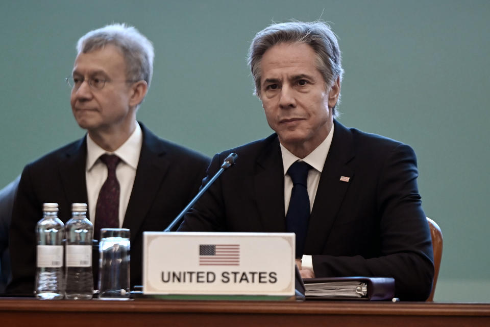 US Secretary of State Antony Blinken participates in the US-Central Asia (C5+1) foreign ministerial meeting at the Ministry of Foreign Affairs in Astana , Kazakhstan, Tuesday, Feb. 28, 2023. (Olivier Douliery/Pool Photo via AP)