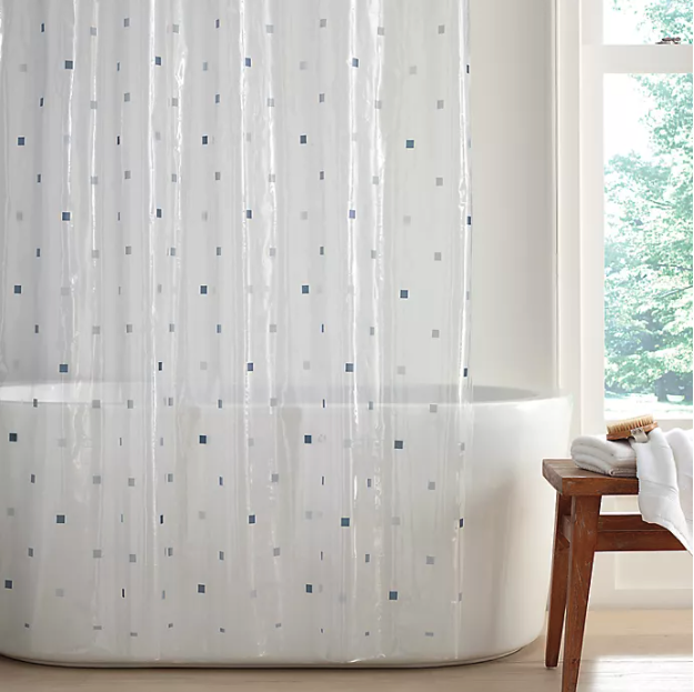 Square Dot PEVA Shower Curtain. Image via Bed Bath and Beyond.