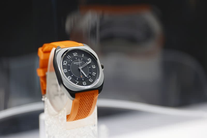 The HO8 model of Hermes is pictured during a media presentation at the Watches & Wonders in Geneva