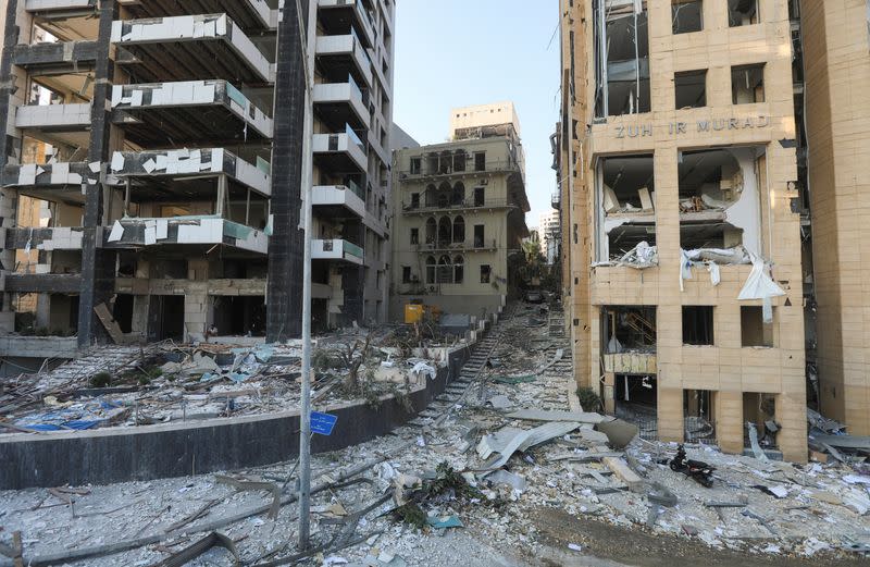 A general view shows the damage near the site of Tuesday's blast in Beirut's port area