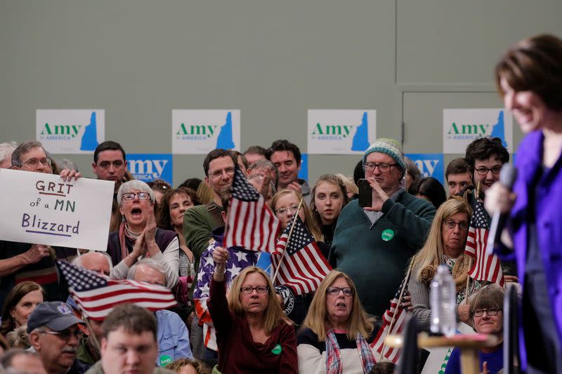 Democratic 2020 U.S. presidential candidate Klobuchar speaks during campaign event Manchester, New Hampshire