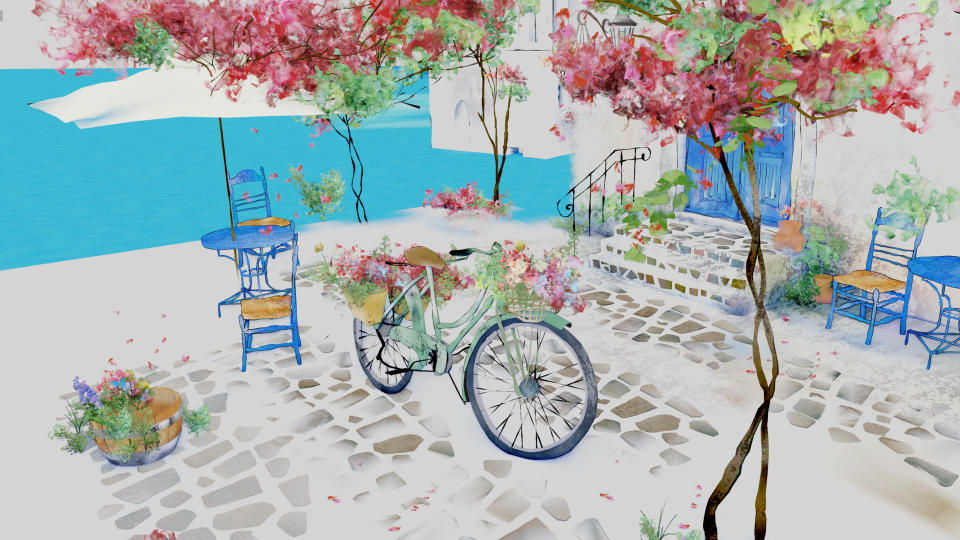 Blender 4.0 review; a bike render in 3d that looks like a 2d painting