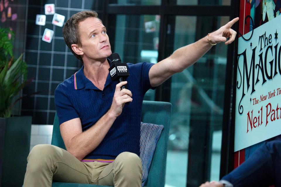 Neil Patrick Harris gets animated on Tuesday during a visit to Build Studio in N.Y.C.