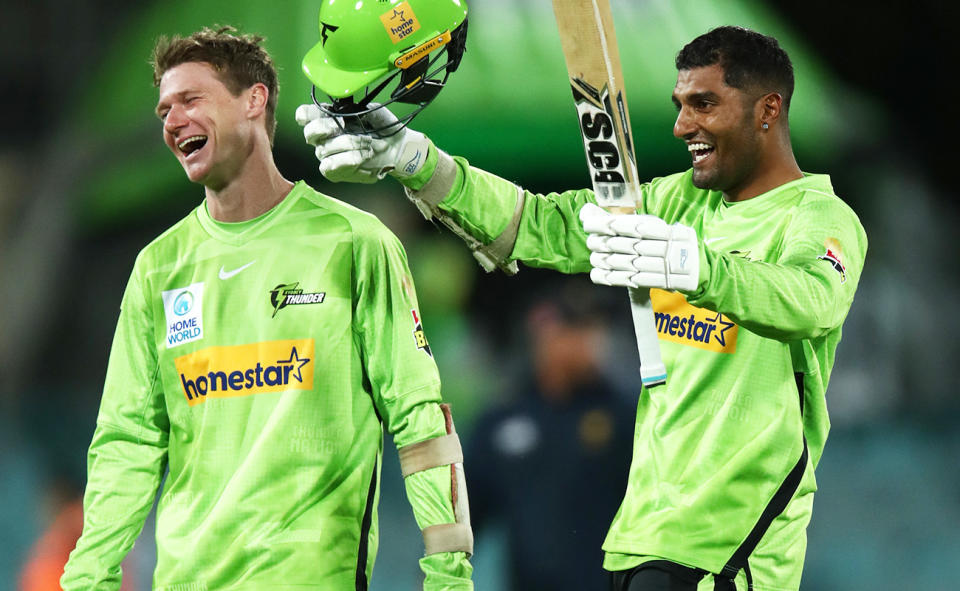 Brendan Doggett and Gurinder Sandhu, pictured here after the Sydney Thunder's win over Melbourne Stars in the BBL.