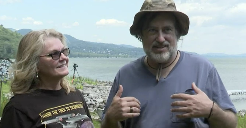 Kelly Tabor and Richard Rossi on set at Lake Champlain.