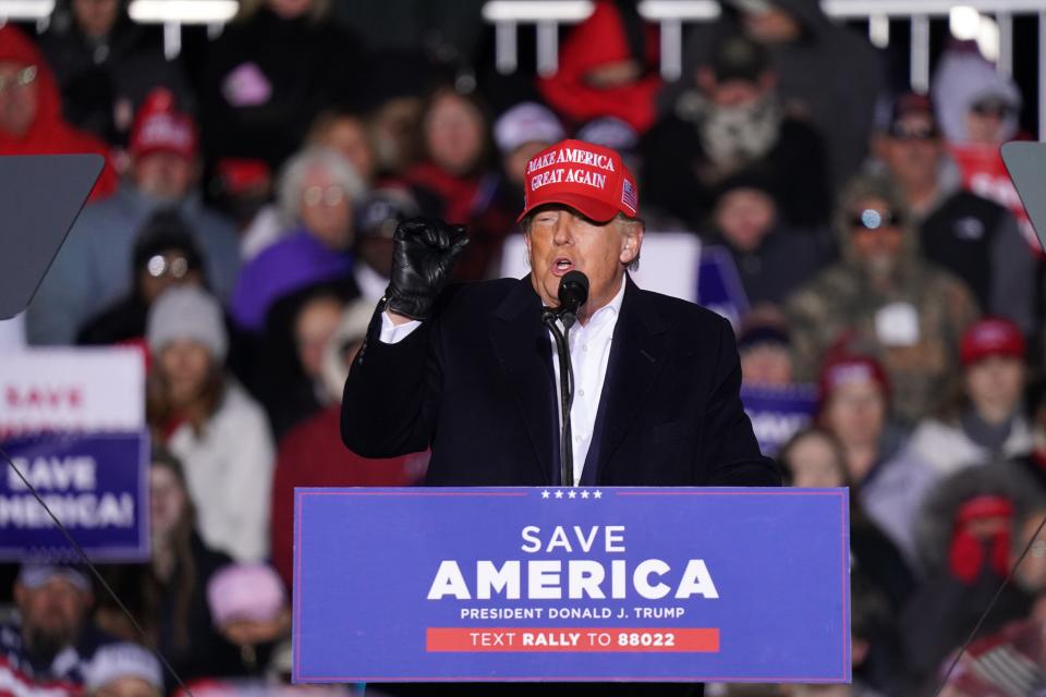 Former President Donald Trump addresses a rally on March 12, 2022, in Florence, S.C.