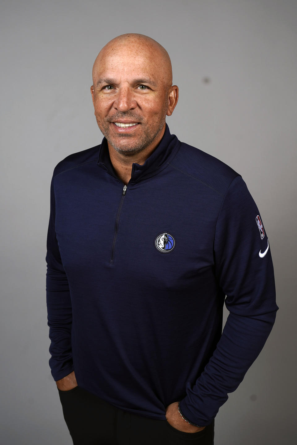 Dallas Mavericks head coach Jason Kidd poses for a photo during an NBA basketball media day in Dallas, Monday, Sept. 26, 2022. (AP Photo/LM Otero)