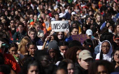 Students gather at a gun control rally at the West Front of the US Capitol March 14, 2019 on Capitol Hill in Washington, DC - Credit: Getty Images