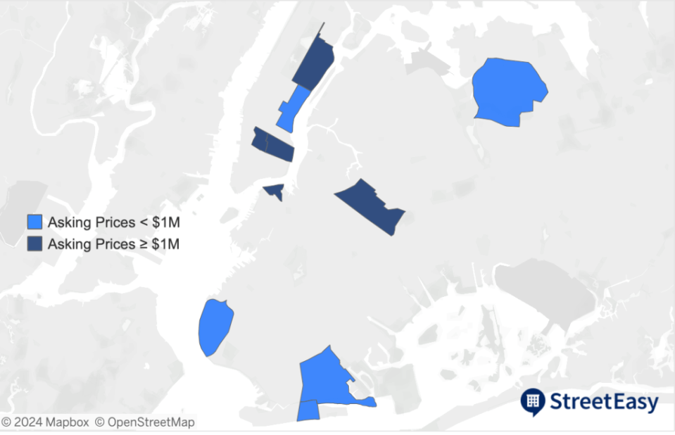 A map showing the top New York City neighborhoods for buyers right now. StreetEasy