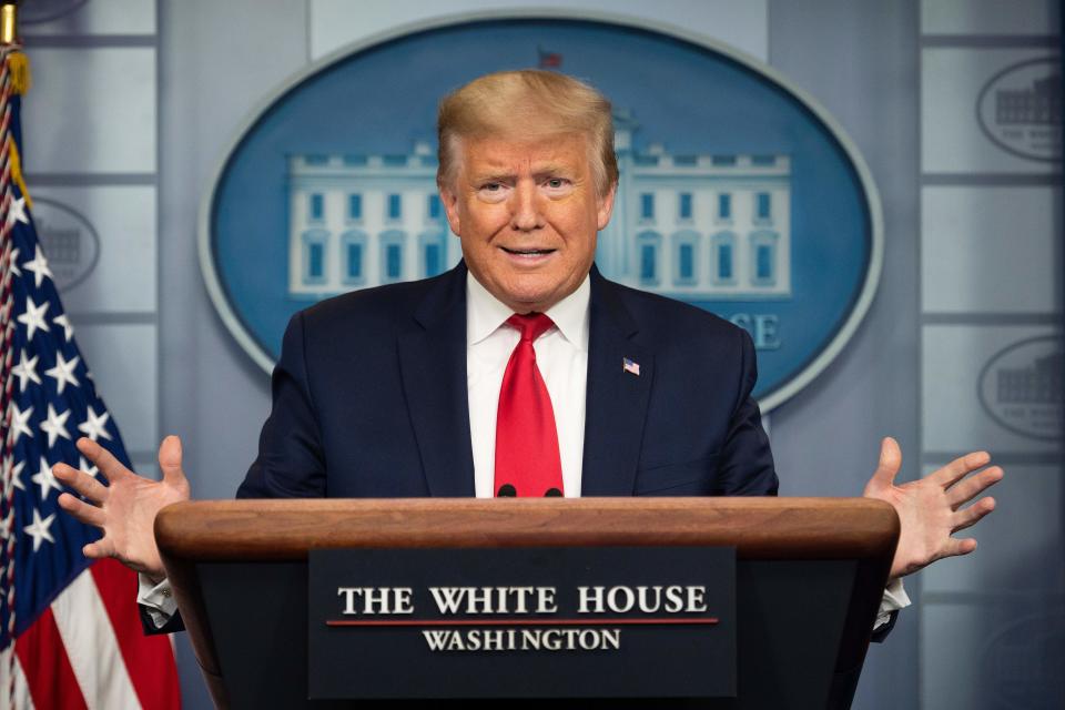 US President Donald Trump speaks during the daily briefing on the novel coronavirus