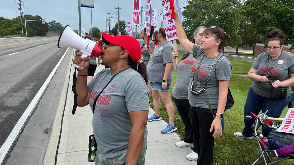 Columbus Education Association members gather outside of Yorktown Middle School to form a picket line on Monday morning August 22, 2022. The union voted the previous night to strike against the Columbus City Schools.