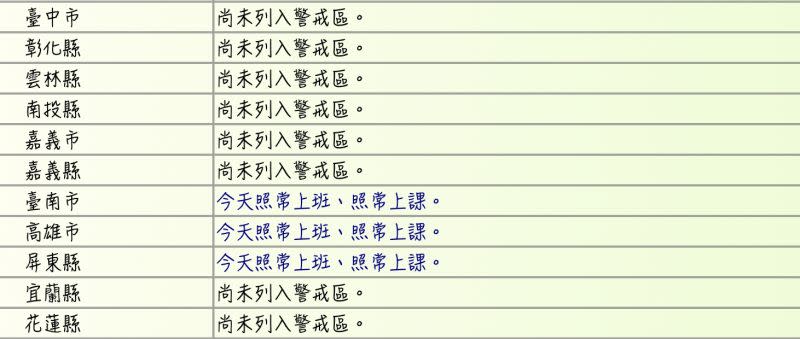 ▲如何知道有沒有放颱風假？除了新聞媒體報導之外，也可到人事總處全球資訊網「停止上班及上課專區」查詢。（圖／人事總處全球資訊網）