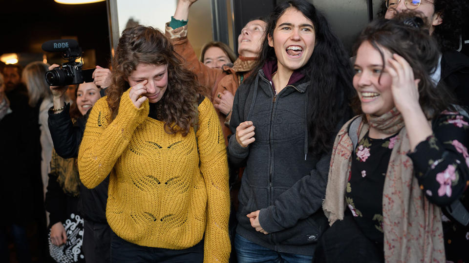 Climate activists, pictured here celebrating after the judgment of acquittal.