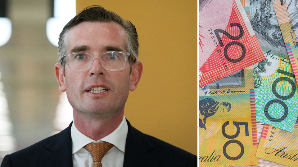 NSW Premier Dominic Perrottet and Australian cash.