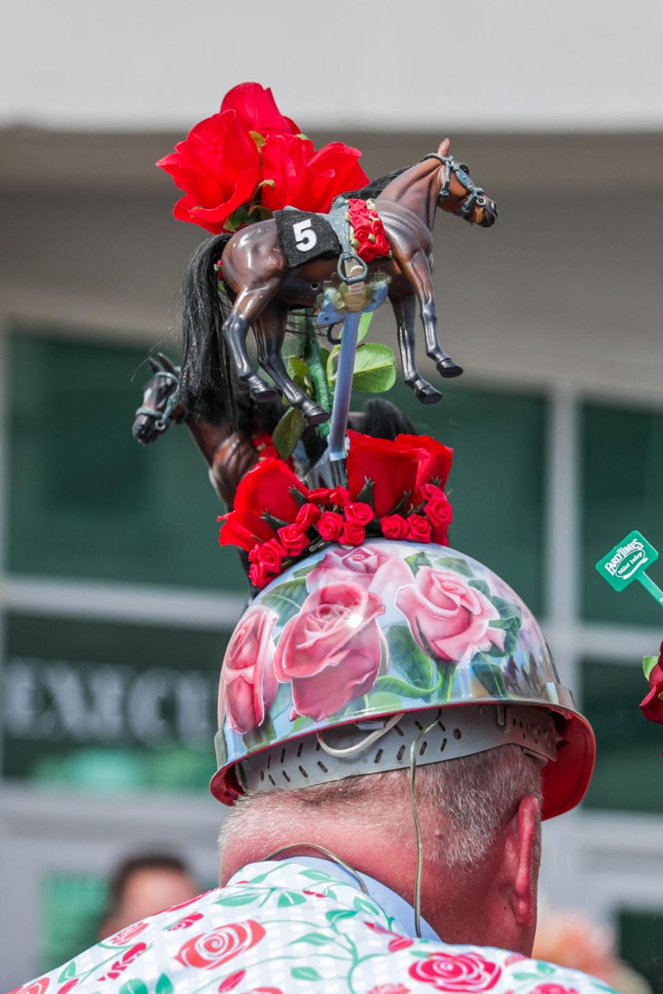 A hat with a toy horse at the 2023 Kentucky Derby.
