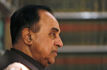 India's ruling Bharatiya Janata Party (BJP) leader Subramanian Swamy speaks during an interview with Reuters at his residence in New Delhi, India, December 15, 2015. REUTERS/Adnan Abidi